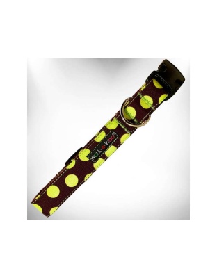 Green Dot on Brown - Polka Dot Dog Collars - XS 5/8" width fits 8-12" neck