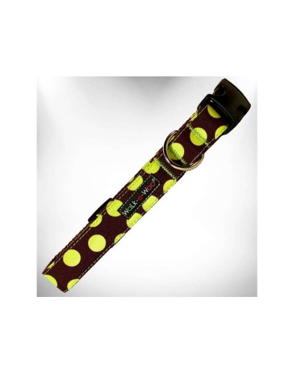 Green Dot on Brown - Polka Dot Dog Collars - XS 5/8" width fits 8-12" neck