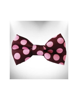 Pink Dot on Brown - Polka Dot Dog Bow Tie