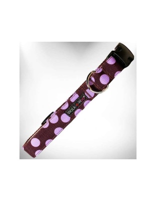Purple Dot on Brown - Polka Dot Dog Collars - XS 5/8" width fits 8-12" neck