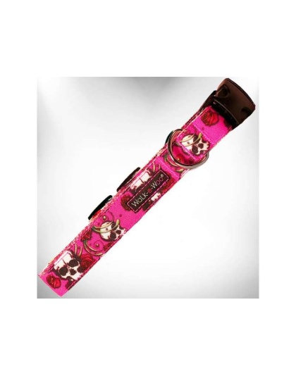 Pink Skulls n' Roses - Tattoo Dog Collars - XS 5/8" width fits 8-12" neck