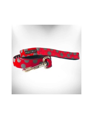 Grey Dot on Red - Polka Dot Dog Leads - REGULAR Lead 1" width- 5' length
