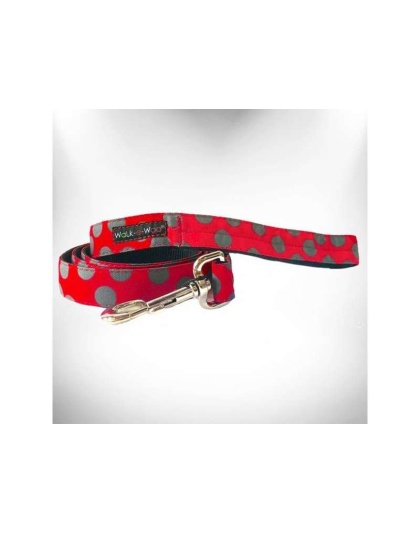 Grey Dot on Red - Polka Dot Dog Leads - REGULAR Lead 1" width- 5' length