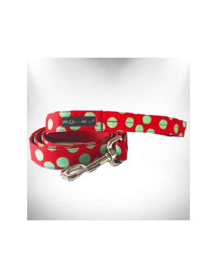 Mint Green Dot on Red - Polka Dot Dog Leads - THIN Lead 5/8" width- 5' length