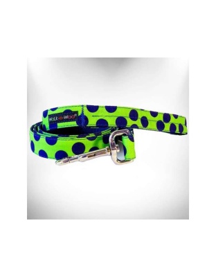 Blue Dot on Green - Polka Dot Dog - Neon Leads  - THIN Lead 5/8" width- 5' length