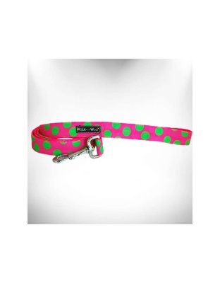 Green Dot on Pink - Polka Dot Dog - Neon Leads  - THIN Lead 5/8" width- 5' length