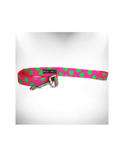 Green Dot on Pink - Polka Dot Dog - Neon Leads  - THIN Lead 5/8" width- 5' length