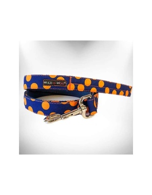 Orange Dot on Blue - Polka Dot Dog Leads  - THIN Lead 5/8" width- 5' length