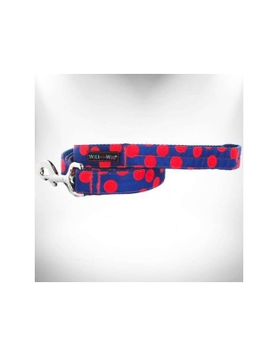 Red Dot on Blue - Polka Dot Dog Leads  - THIN Lead 5/8" width- 5' length