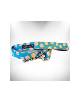 Tan Dots on Turquoise - Polka Dot Dog - Tan Dots Leads  - THIN Lead 5/8" width- 5' length