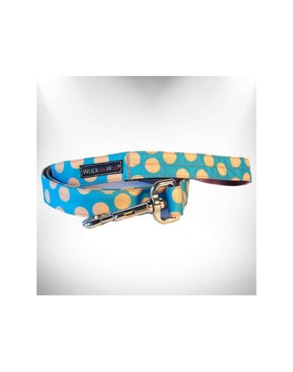 Tan Dots on Turquoise - Polka Dot Dog - Tan Dots Leads  - THIN Lead 5/8" width- 5' length