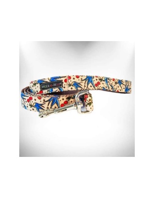 Bluebird & Cherries - Tattoo Dog Leads  - THIN Lead 5/8" width- 5' length
