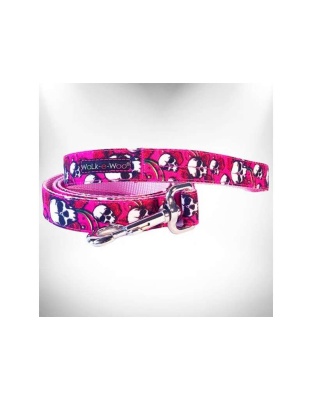 Pink Skulls n' Roses - Tattoo Dog Leads  - THIN Lead 5/8" width- 5' length