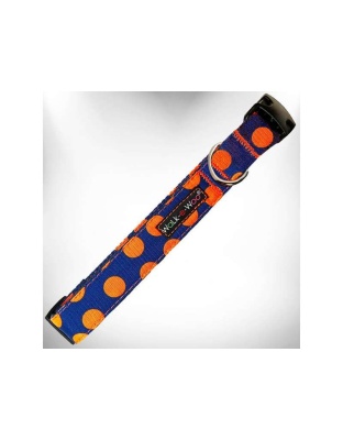 Orange Dot on Blue - Polka Dot Dog Collars - XS 5/8" width fits 8-12" neck