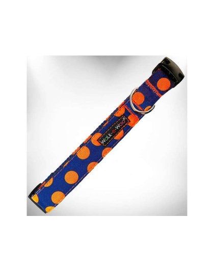 Orange Dot on Blue - Polka Dot Dog Collars - XS 5/8" width fits 8-12" neck