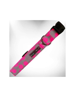 Pink Dot on Grey - Polka Dot Dog - Neon Collars - XS 5/8" width fits 8-12" neck