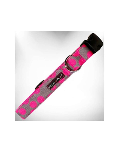 Pink Dot on Grey - Polka Dot Dog - Neon Collars - S 3/4" width fits 10-14" neck