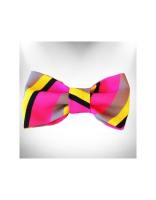 Pink/Grey  - Stripes Doggie Bow Tie - Small 4"x 2"