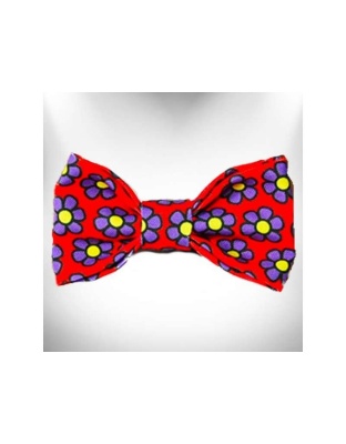 Purple Daisies on Red - Flower Dog Bow Tie