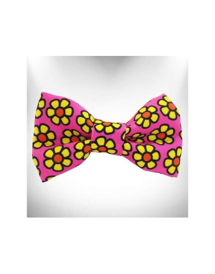 Yellow Daisies on Pink - Flower Dog Bow Tie