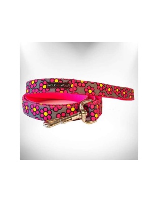 Pink Daisies on Grey - Flower Dog Leads  - THIN Lead 5/8" width- 5' length