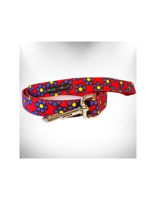 Purple Daisies on Red - Flower Dog Leads  - THIN Lead 5/8" width- 5' length