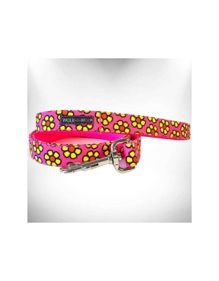 Yellow Daisies on Pink - Flower Dog Leads  - THIN Lead 5/8" width- 5' length