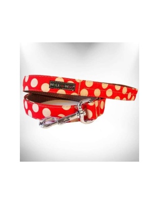 Tan Dots on Red - Polka Dot Dog - Tan Dots Leads  - REGULAR Lead 1" width- 5' length