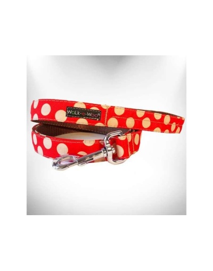 Tan Dots on Red - Polka Dot Dog - Tan Dots Leads  - REGULAR Lead 1" width- 5' length