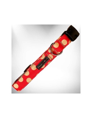 Tan Dots on Red - Polka Dot Dog - Tan Dots Collars - S 3/4" width fits 10-14" neck