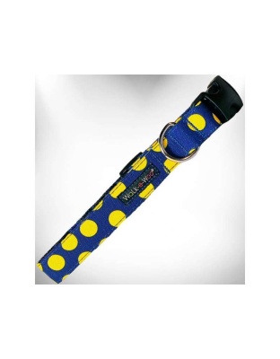 Yellow Dot on Blue - Polka Dot Dog Collars - L 1" width fits 14-25" neck