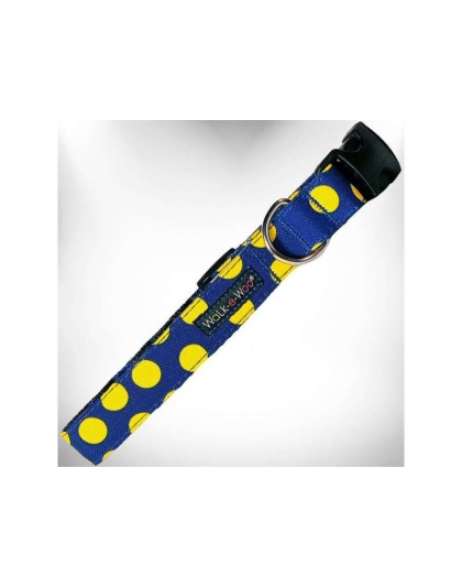 Yellow Dot on Blue - Polka Dot Dog Collars - S 3/4" width fits 10-14" neck