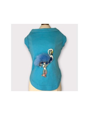 Beaded Fur and Rhinestone Flamingo- Dog Shirt - X Large