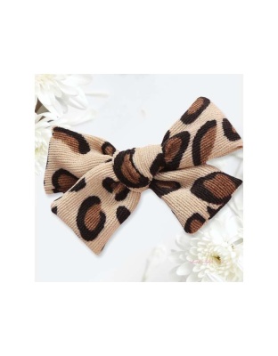 Cheetah Corduroy Knot Bow Hair Clip