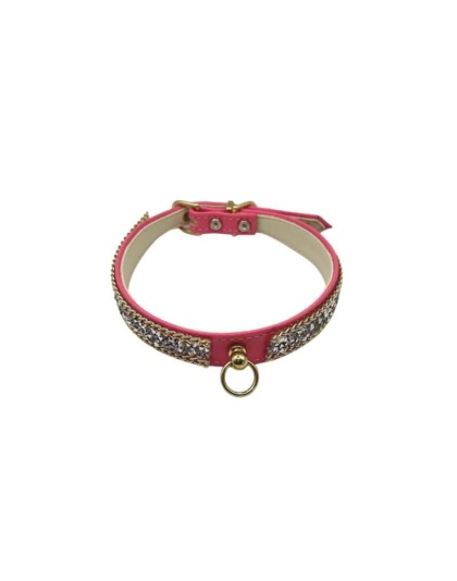 Pink - Chunky Rhinestone and Chain Collar - 12"