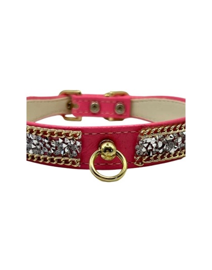 Pink - Chunky Rhinestone and Chain Collar - 16"