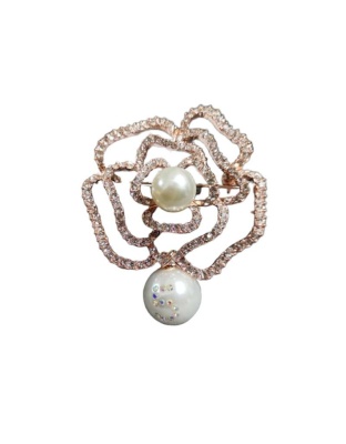 Crystal Camellia Flower Pearl Brooch