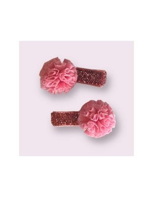 PINK - Mini Tulle Pom Pom Dog Hair Barrettes