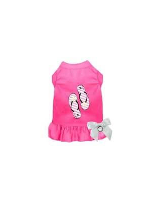 PINK - My Favorite Fuzzy Flip Flops Dog Dress - X Small