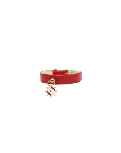 RED - Nautical Dog Charm Collar - 14"