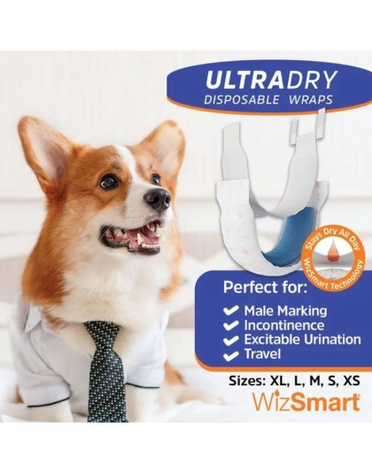 White - WizSmart UltraDry Male Wraps  - XS