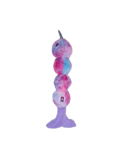 Tie Dye Narwal Skinny Squeaking Plush Dog Toy