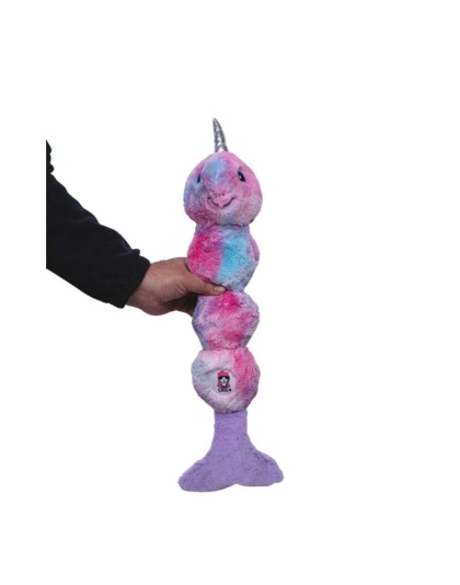 Tie Dye Narwal Skinny Squeaking Plush Dog Toy