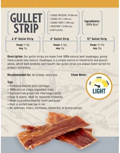 All-Natural Beef Gullet Flats/Strips Dog Treats 6"