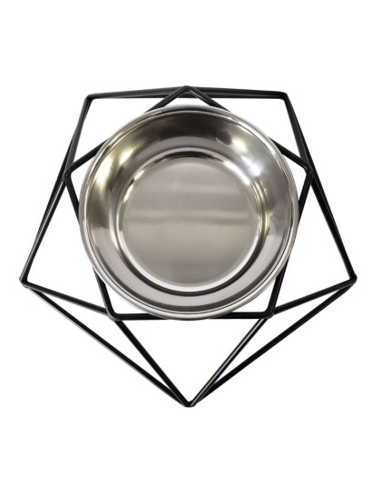 24 oz - Modern Geo Black Elevated Single Dog Feeder