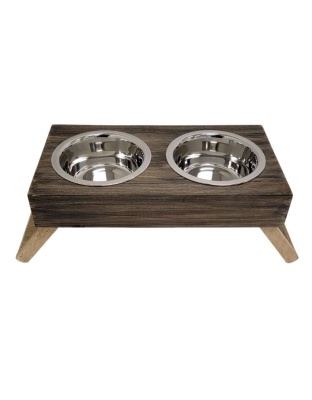 Brown - Eco-Friendly Elevated Dog Wood Feeder  - Small