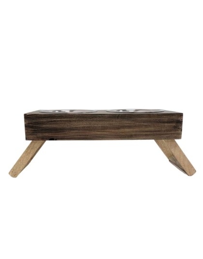 Brown - Eco-Friendly Elevated Dog Wood Feeder  - Small