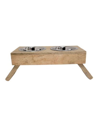 Natural - Eco-Friendly Elevated Dog Wood Feeder  - Medium