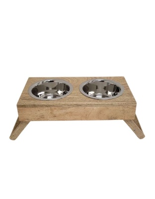 Natural - Eco-Friendly Elevated Dog Wood Feeder  - Small