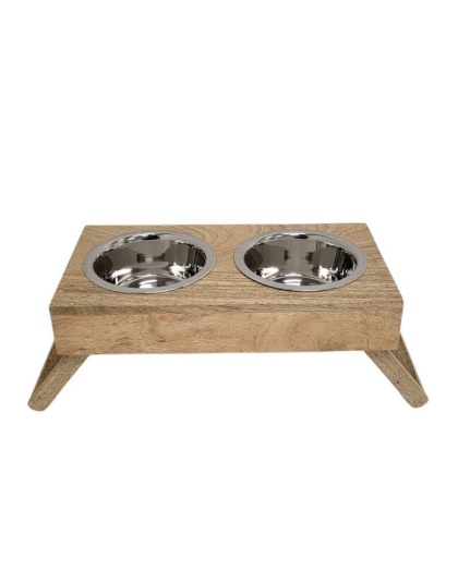 Natural - Eco-Friendly Elevated Dog Wood Feeder  - Small